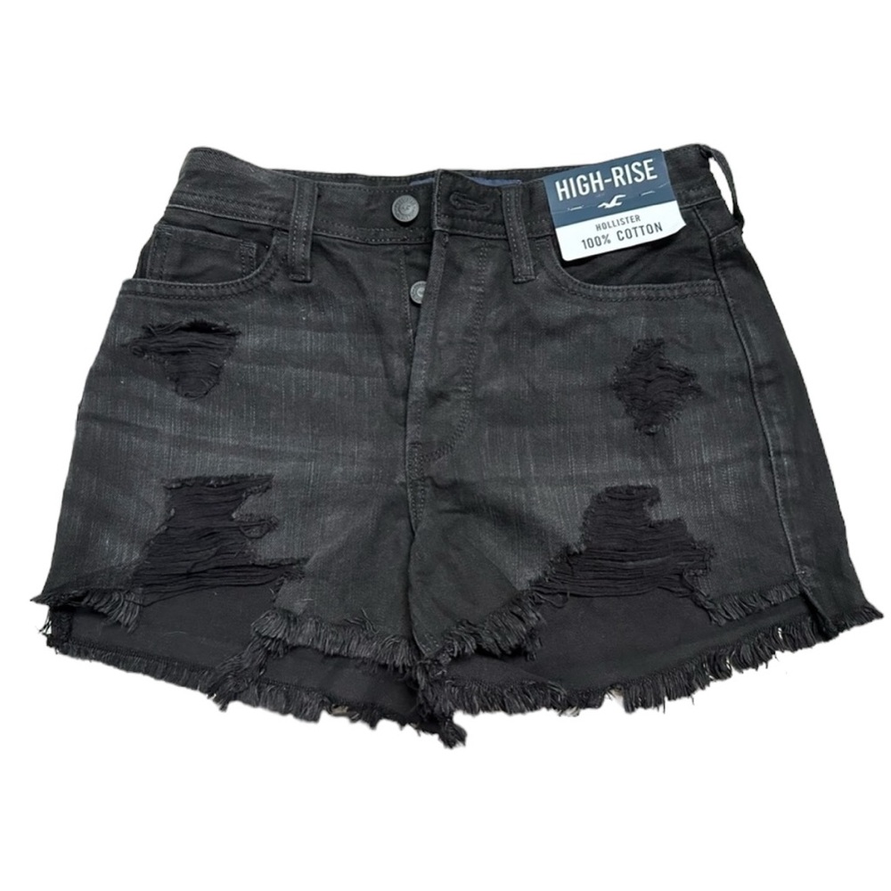 NWOT Hollister high rise 3” black distressed denim mom short size 0